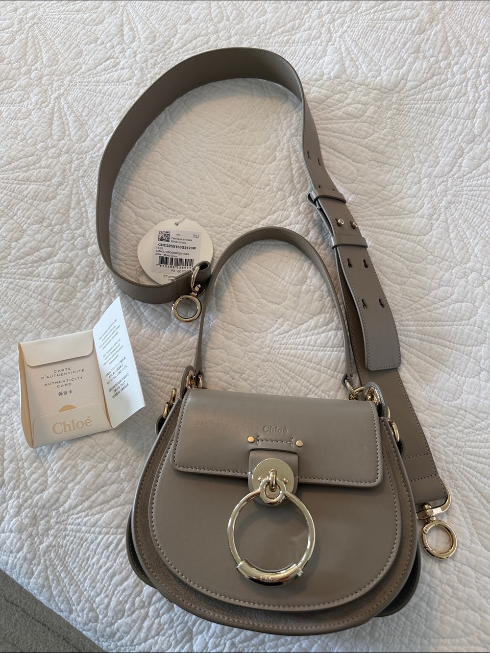 Chloe Tess small crossbody bag. Motty Grey. Leather & suede. Two straps Stunning